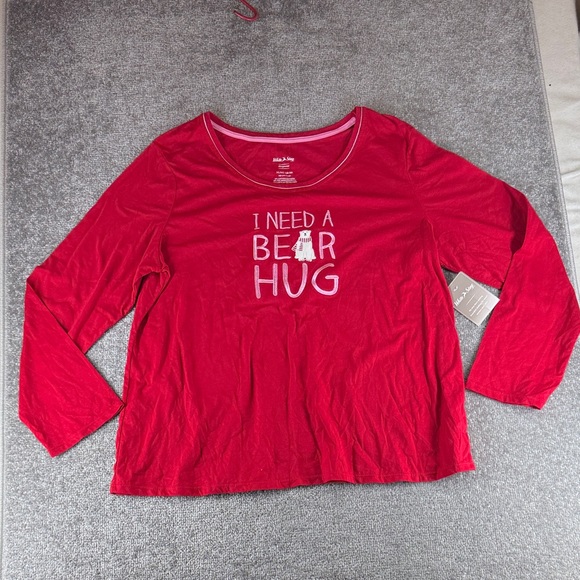 White Stag Other - NWT White Stag Long Sleeve Pajama Top Shirt Red I Need A Bear Hug Womens XL